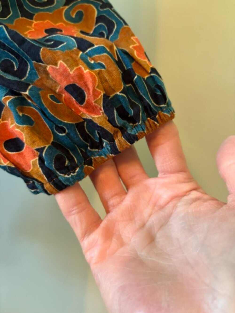 THML Blue/Orange Geometric Floral Tiered Mini Dress Balloon Sleeves Size Medium - Picture 5 of 13
